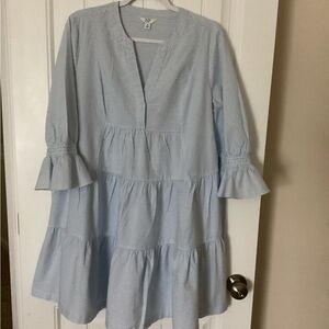crown & ivy Light Blue and White Striped Tiered Tunic Dress